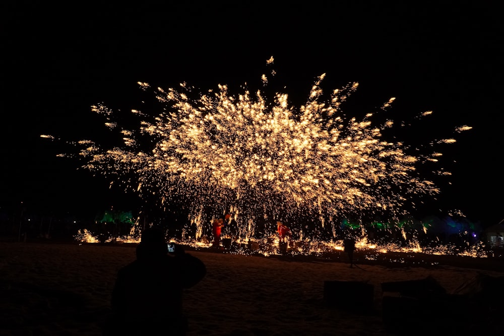 a person taking a picture of a fireworks display