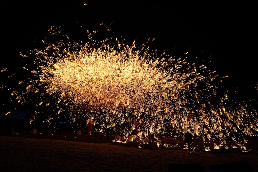 a large fireworks is lit up in the night sky