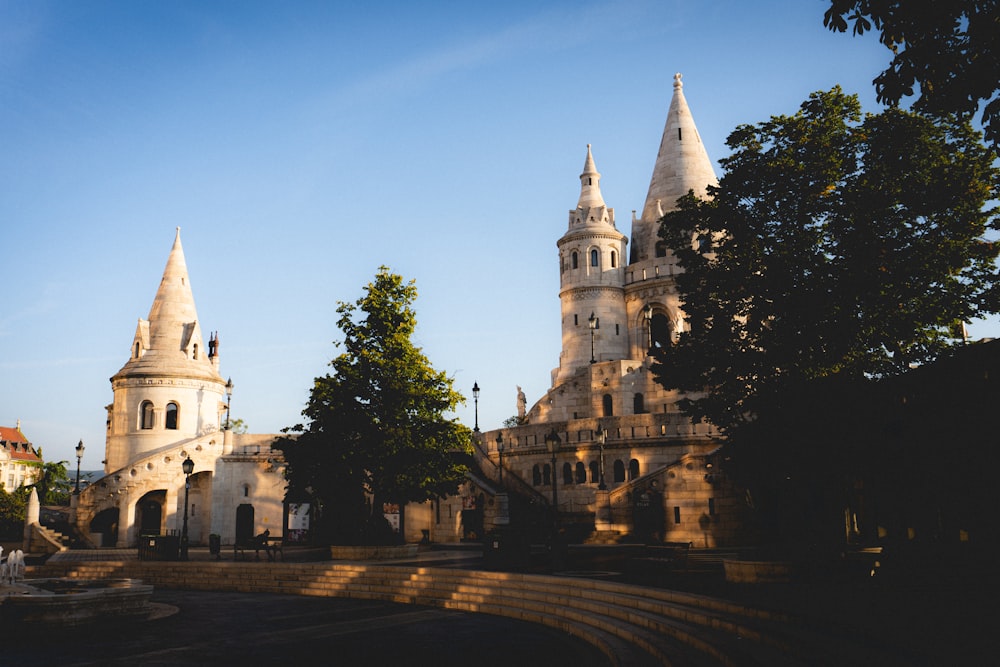 a church with a steeple and a clock tower