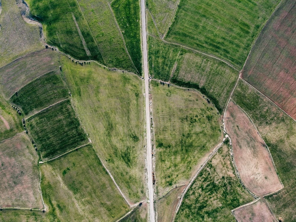 Luftaufnahme einer Straße mitten auf einem Feld