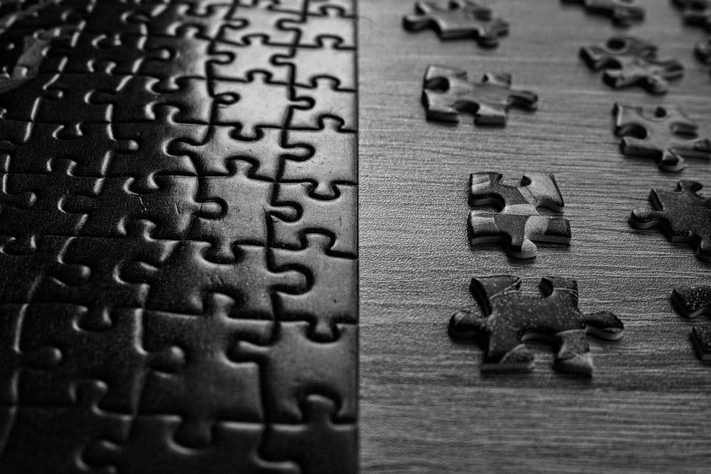 a close up of a puzzle on a table