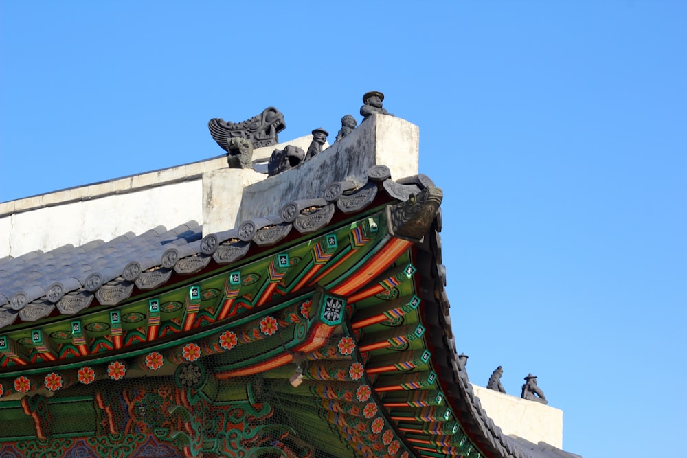 the roof of a building with birds perched on top of it