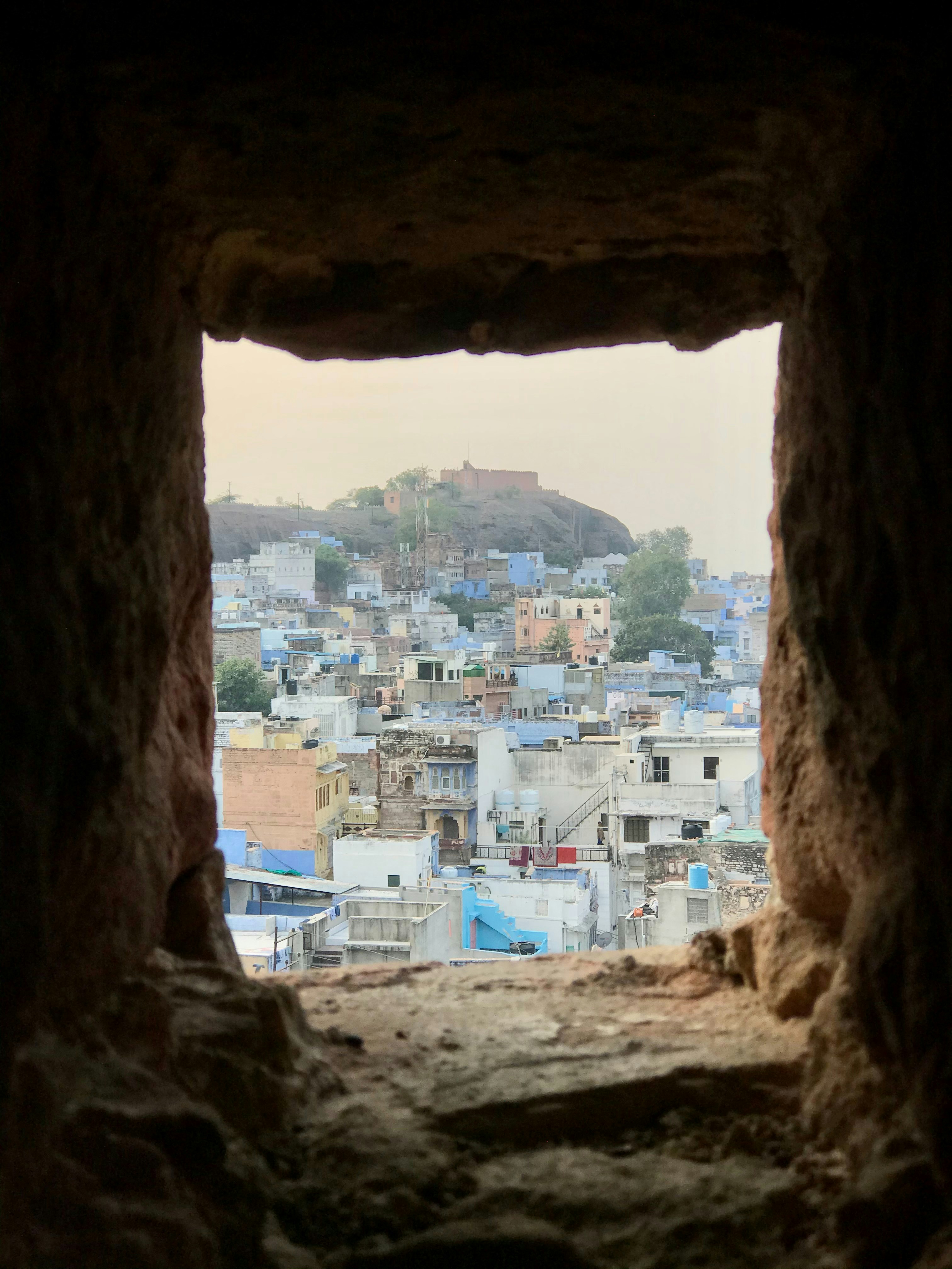 a view of a city through a window