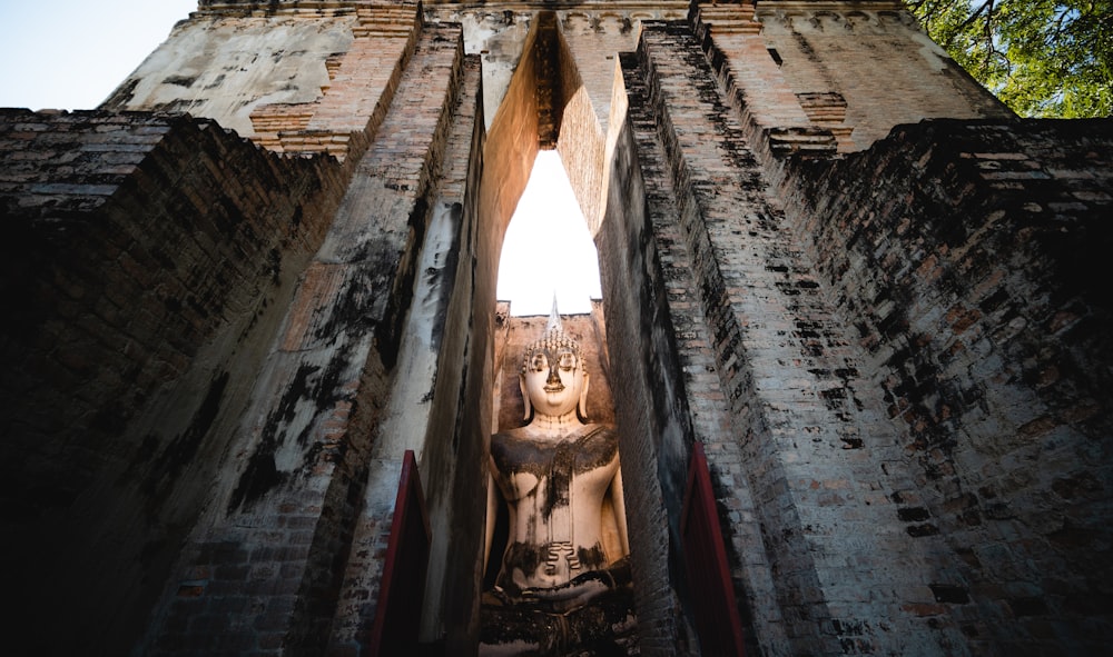 a large buddha statue sitting in the middle of a building