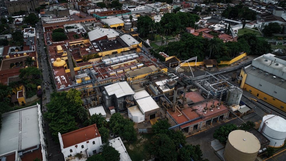 an aerial view of a city with lots of buildings