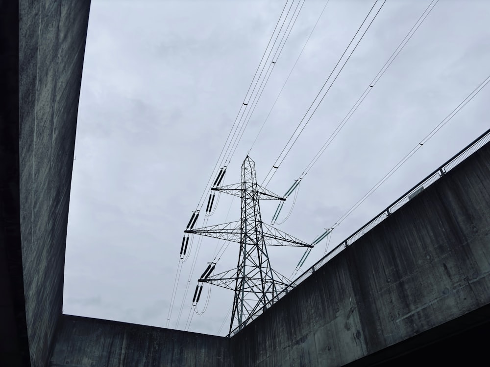 a high voltage power line on a cloudy day