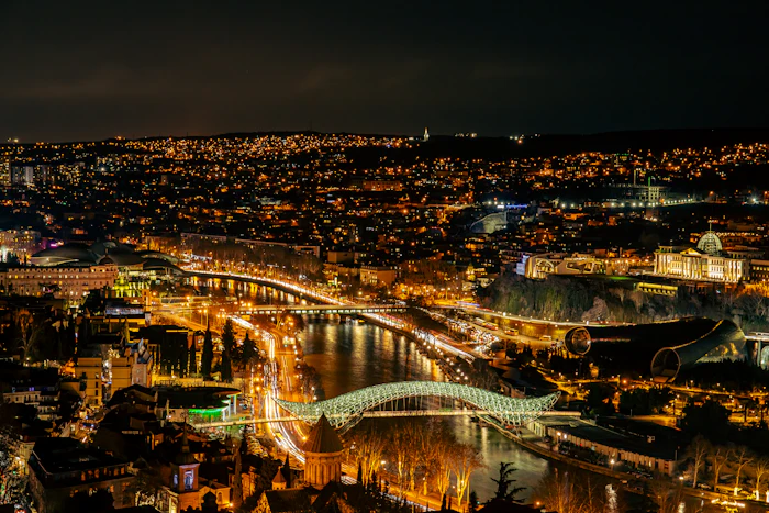 Tbilisi lit up at night