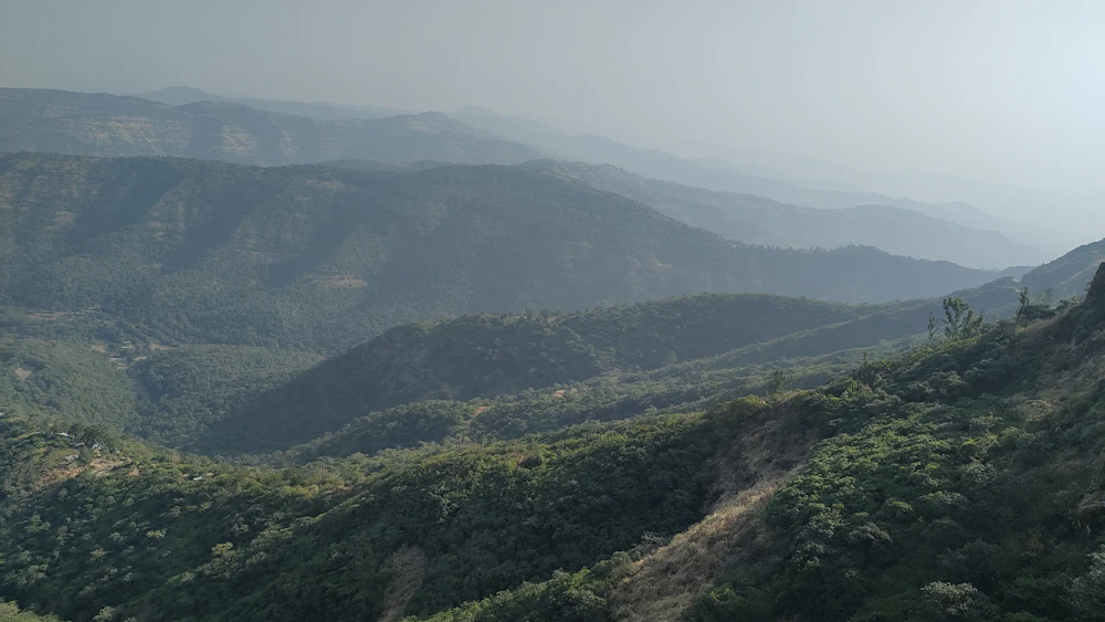 Sinhagad Fort surrounded by the Sahyadri hills near Pune
