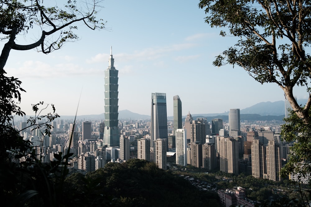 a view of a city with tall buildings