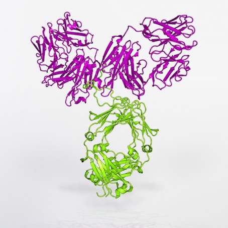 a purple and green string sculpture on a white surface