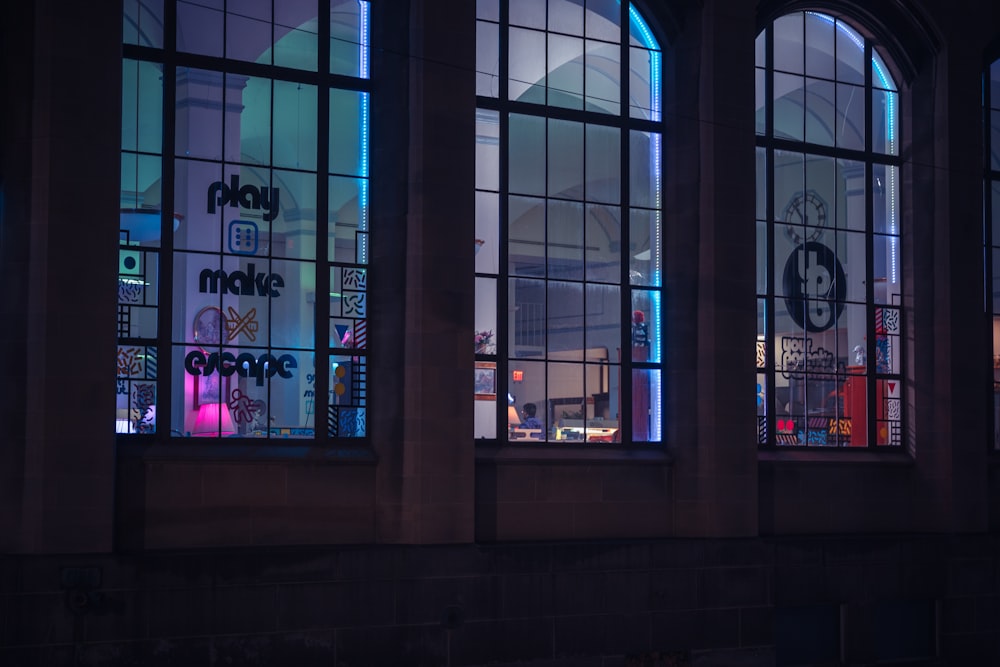 a couple of windows that are in a building