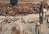 an aerial view of a construction site with lots of wood