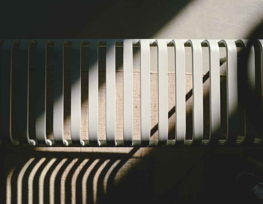 a close up of a white radiator in a room