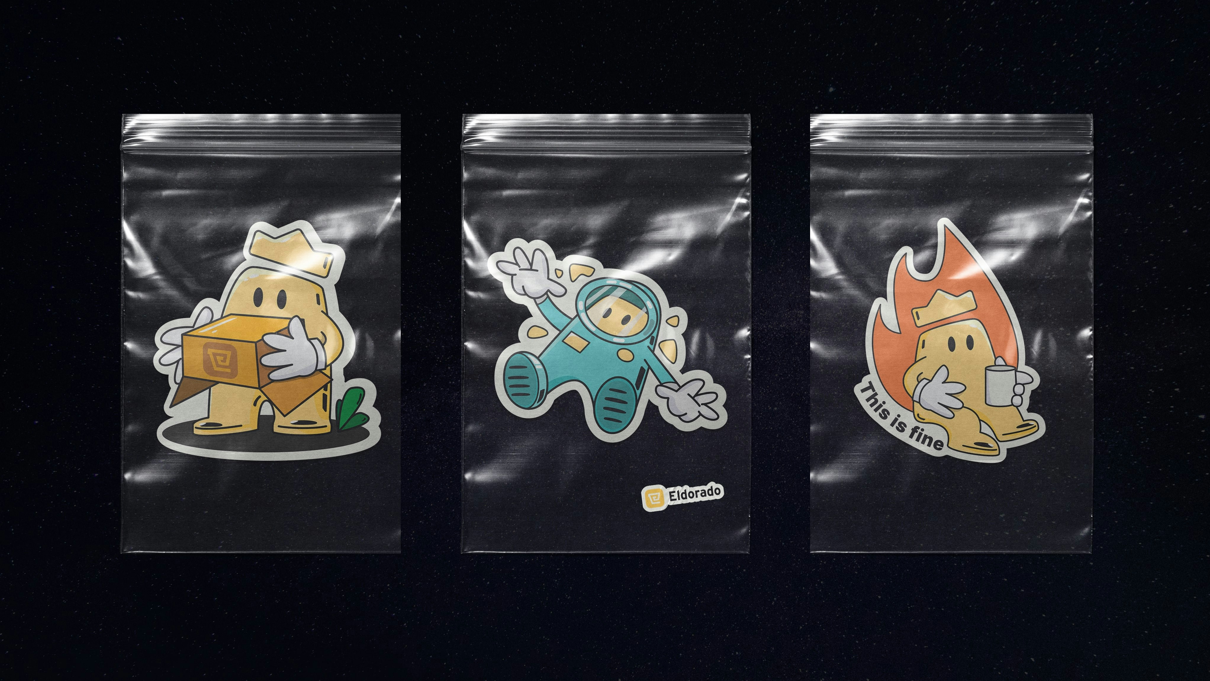 three bags of coffee with stickers on them