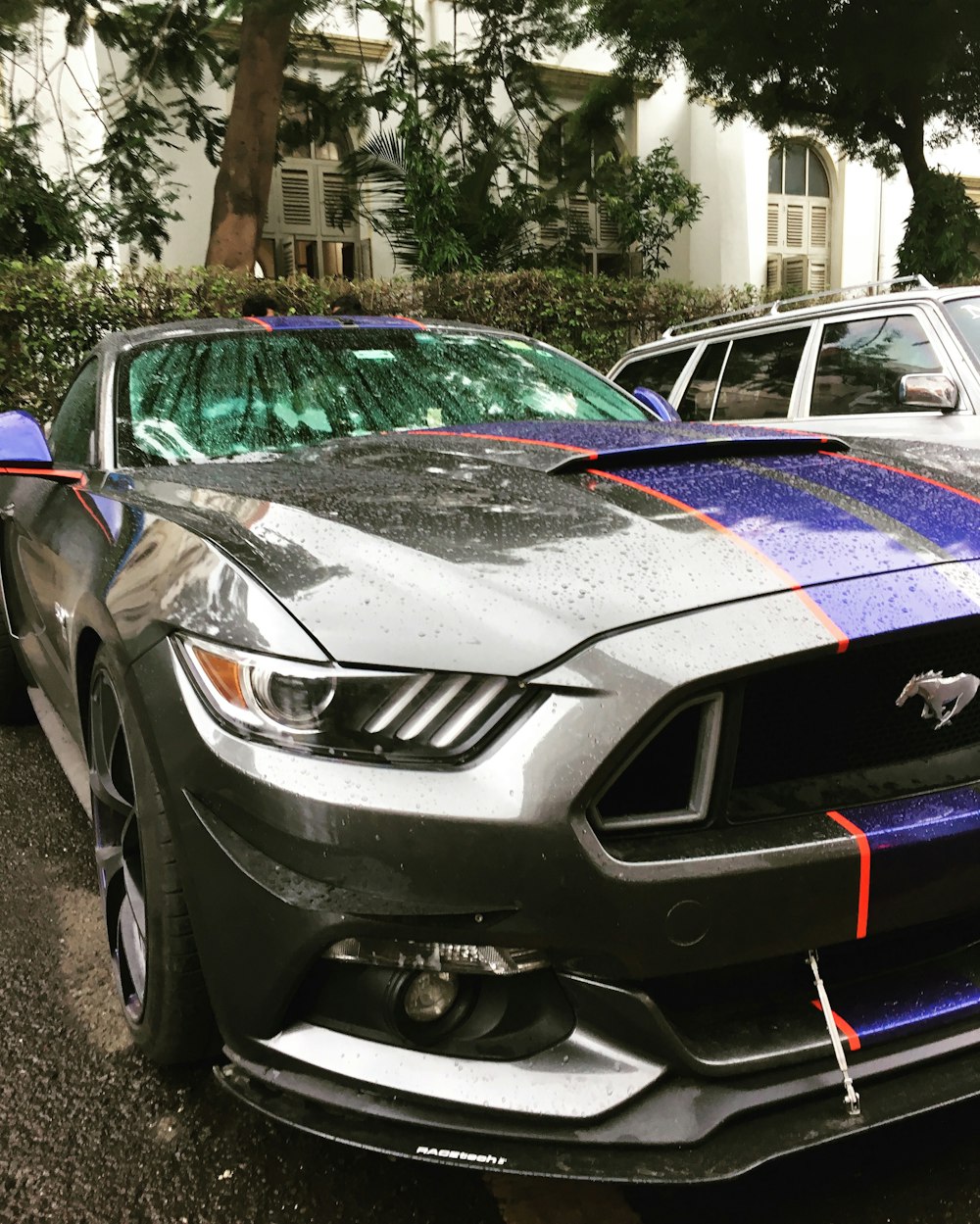 Ein Mustang Mustang parkte am Straßenrand