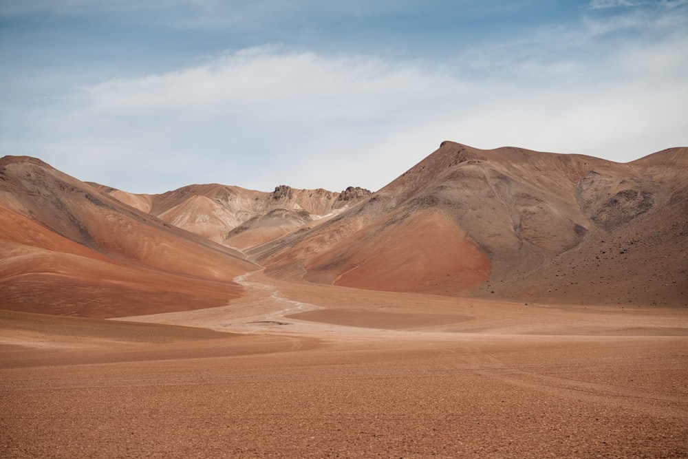 a desert landscape with mountains in the background