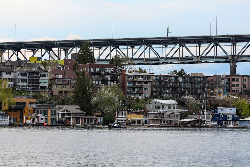 a bridge over a body of water with houses on it