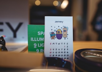 a close up of a calendar on a table