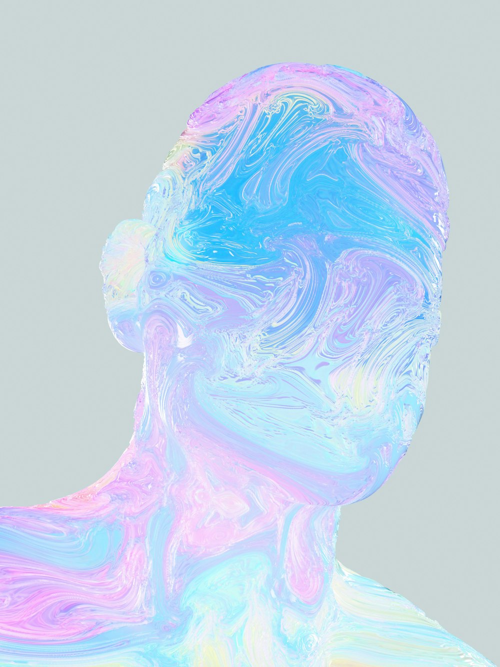 Le visage d’une femme est peint dans des couleurs pastel