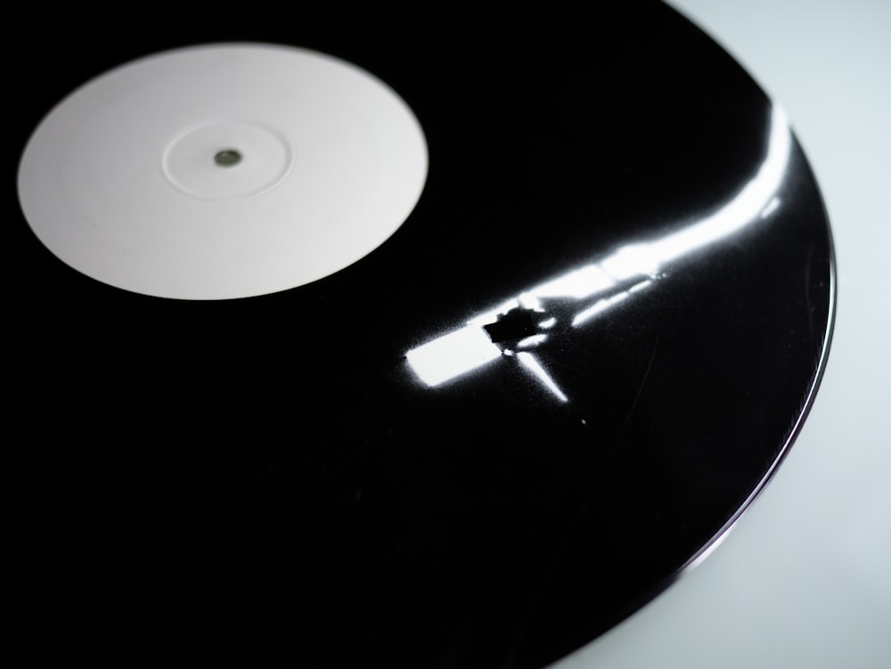 a close up of a record player disc