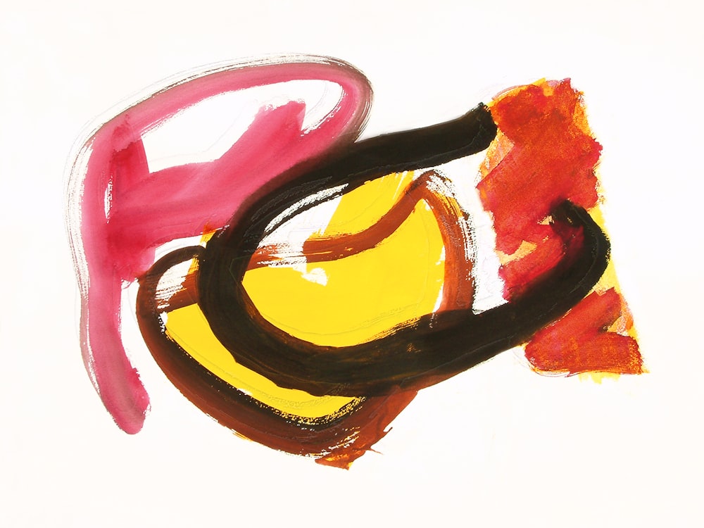 a painting of a red, yellow, and black circle