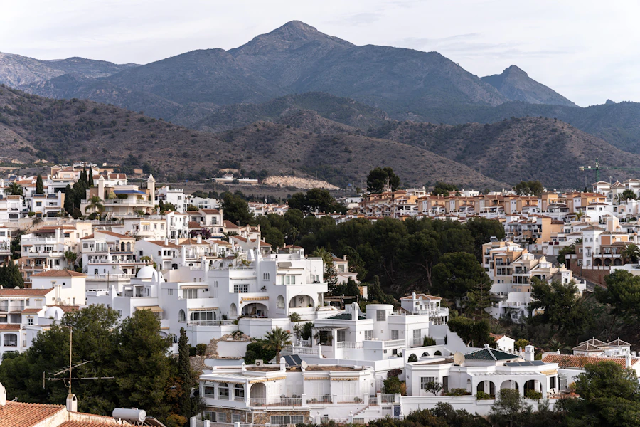 The coastal town of Nerja with the mountains behind