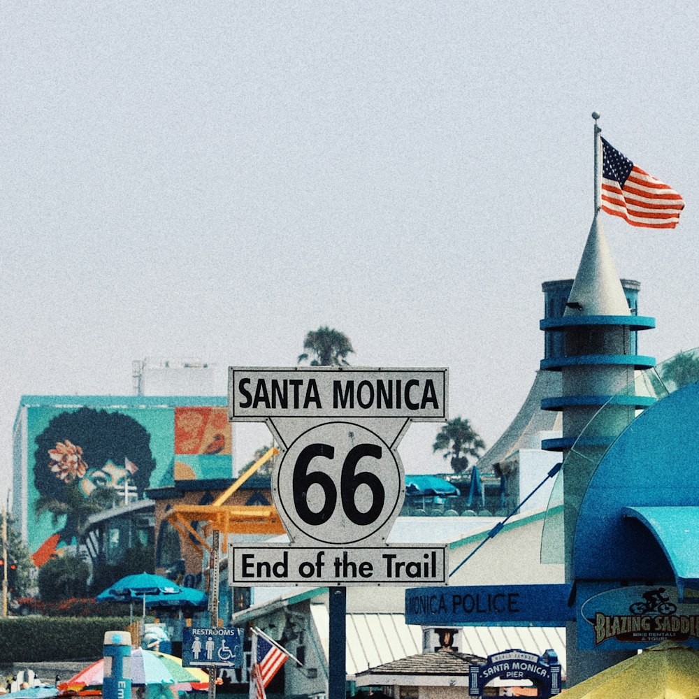 a sign for santa monica and the end of the trail