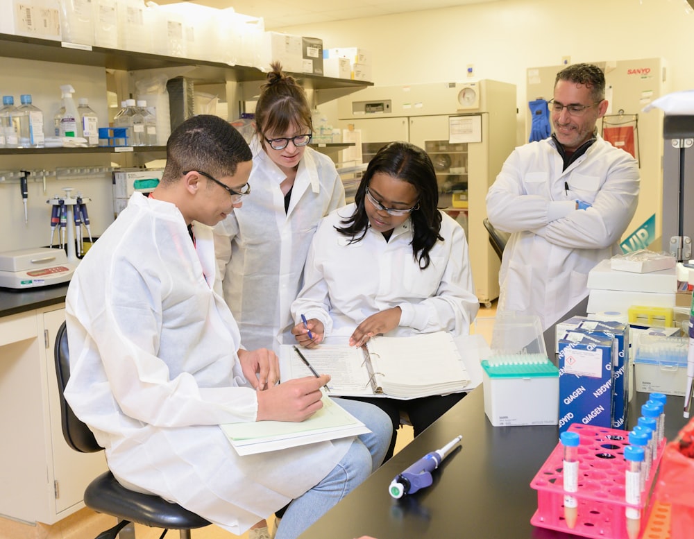 a group of people working in a lab