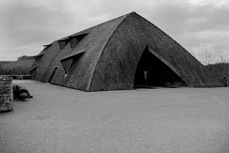 a black and white photo of a building