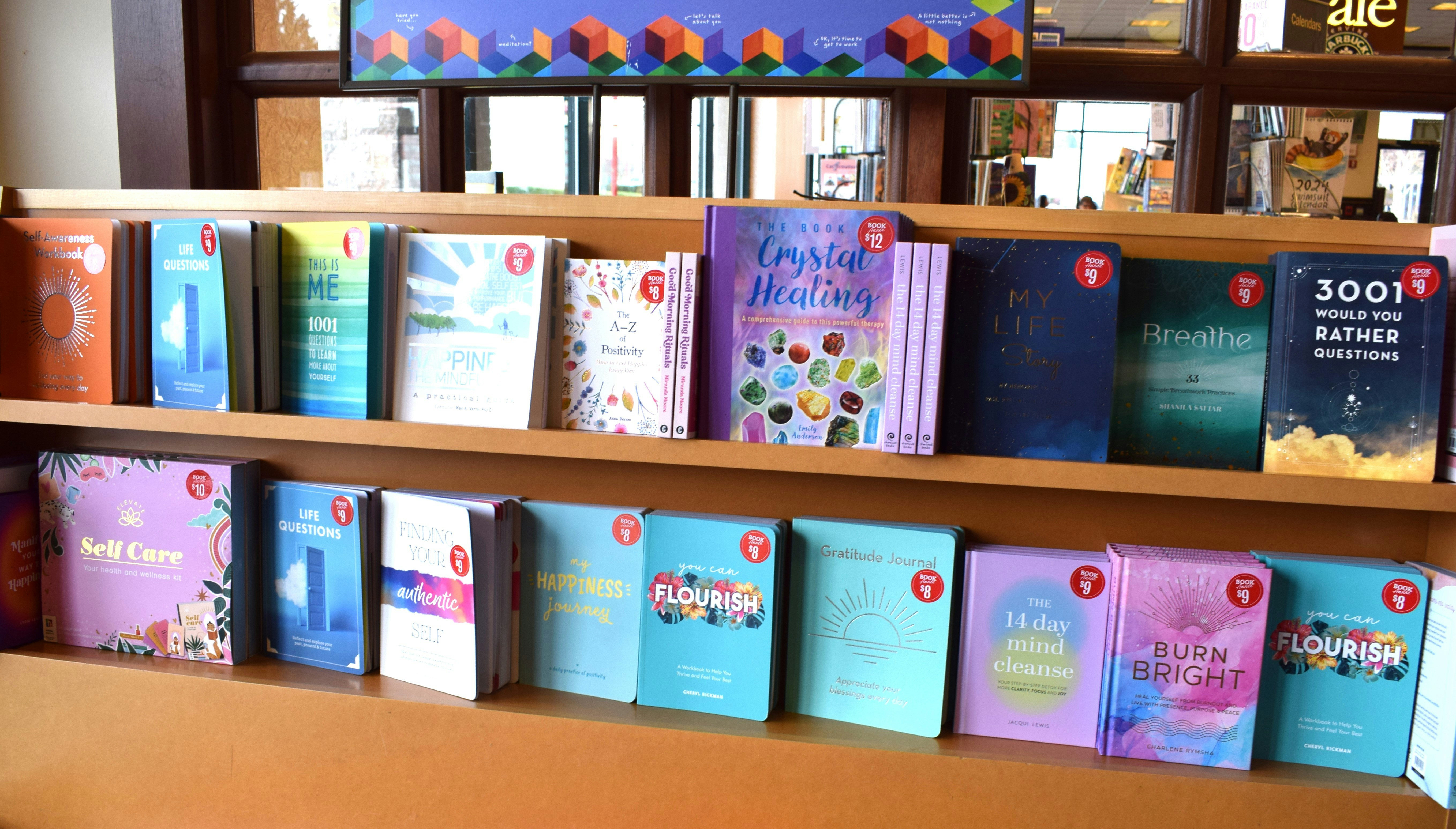 a book shelf filled with lots of books