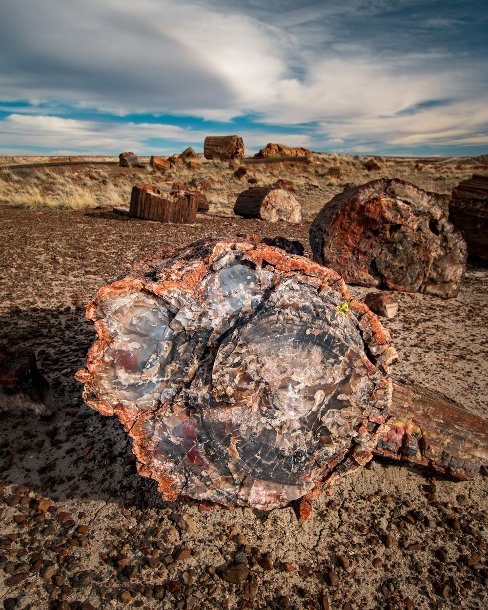 a large rock in the middle of a desert