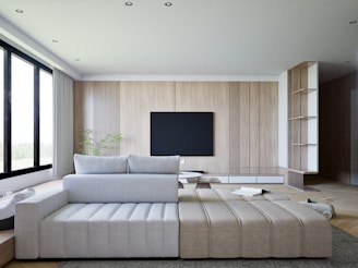 a living room with a couch and a television