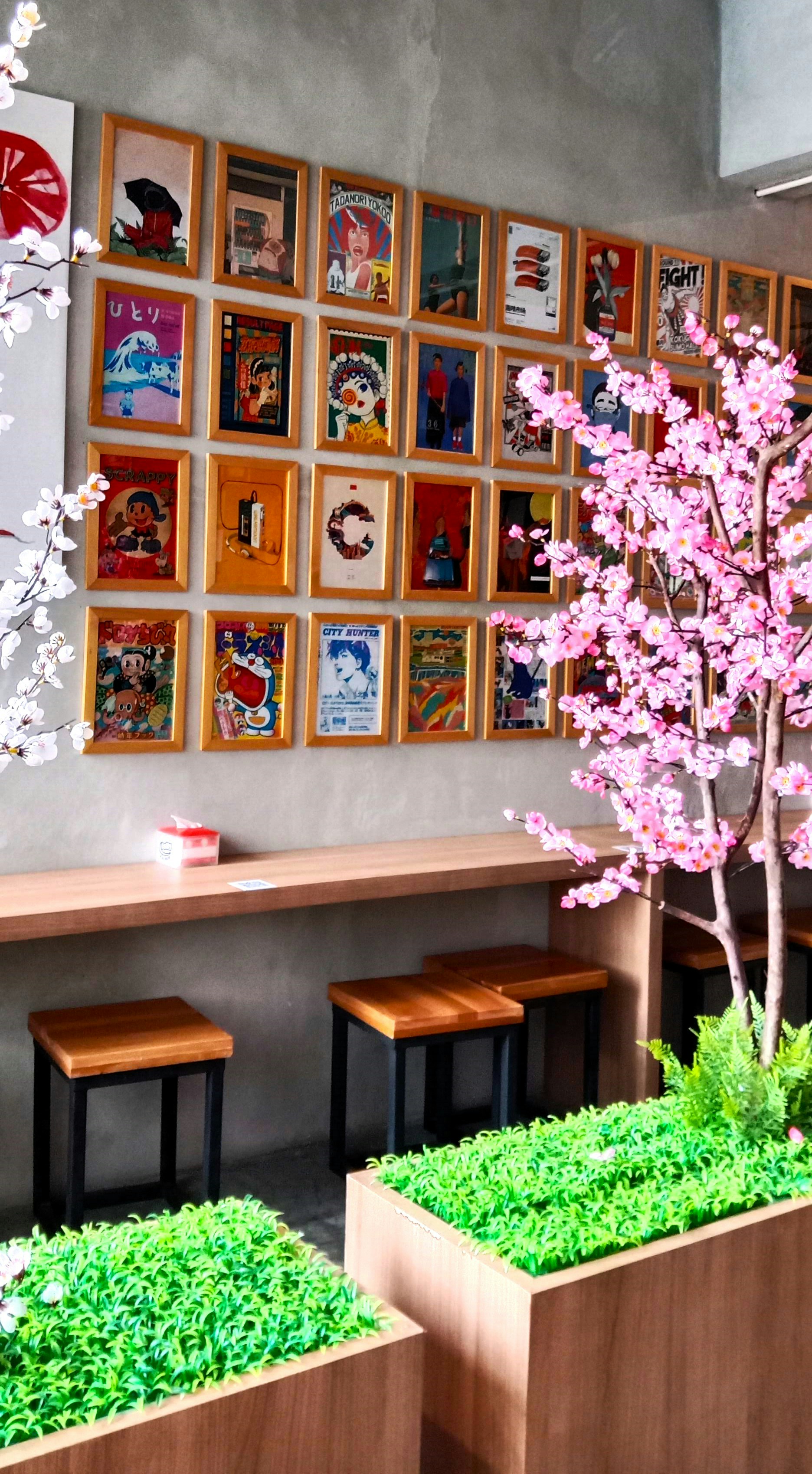 Sakura-themed drinks at a night café in Tokyo