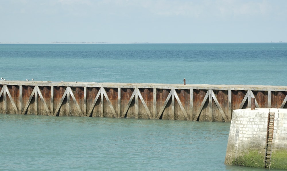 a long concrete pier stretches out into the ocean