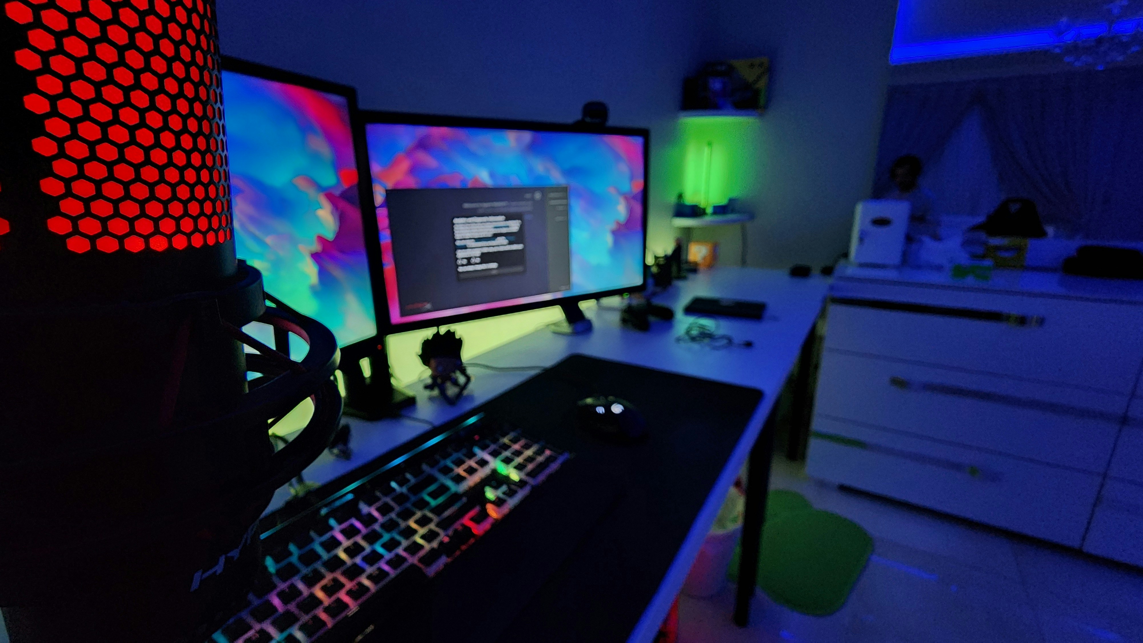 Modern PC setup with colorful lighting