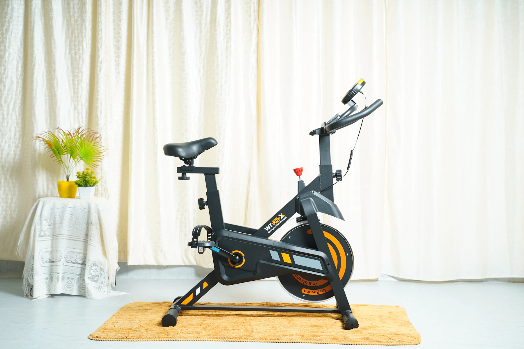 Stationary exercise bike set up at home