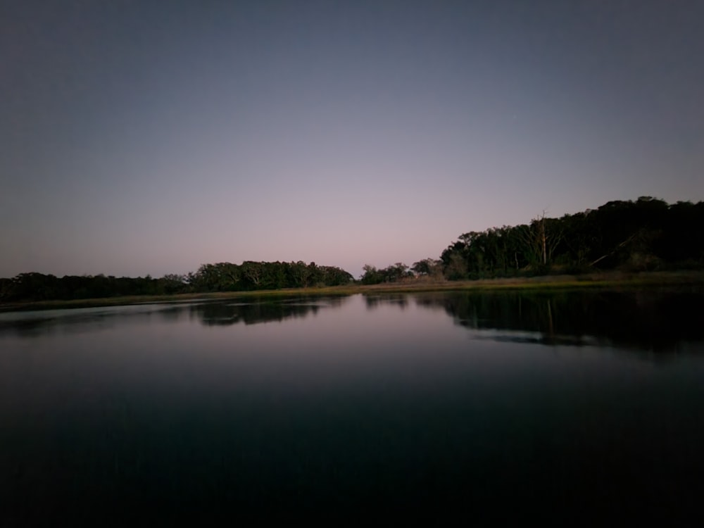 a body of water with trees in the background