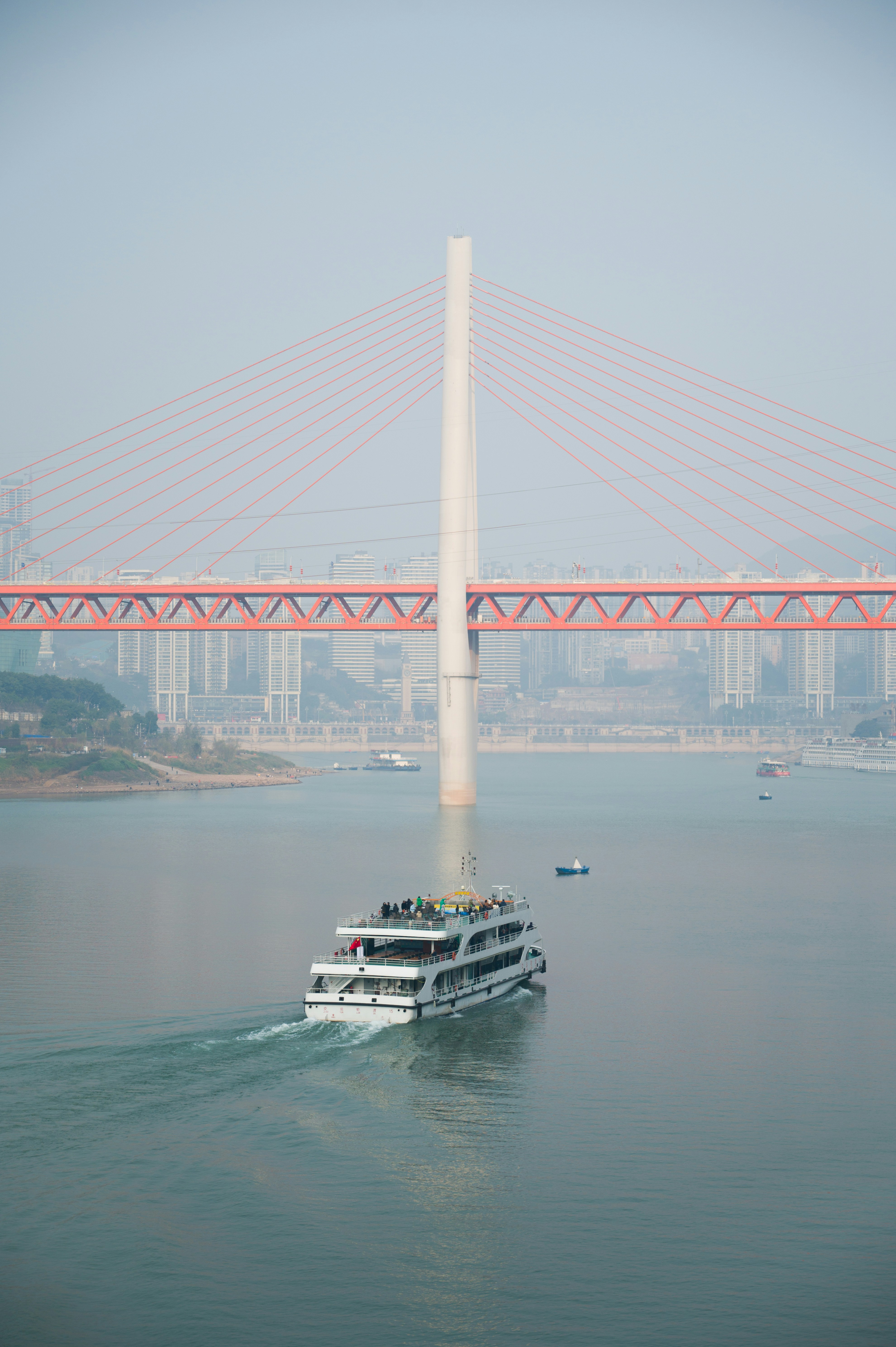 a large boat traveling across a large body of water