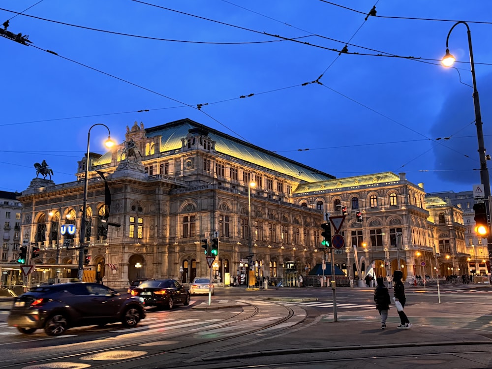 a large building with a lot of lights on top of it