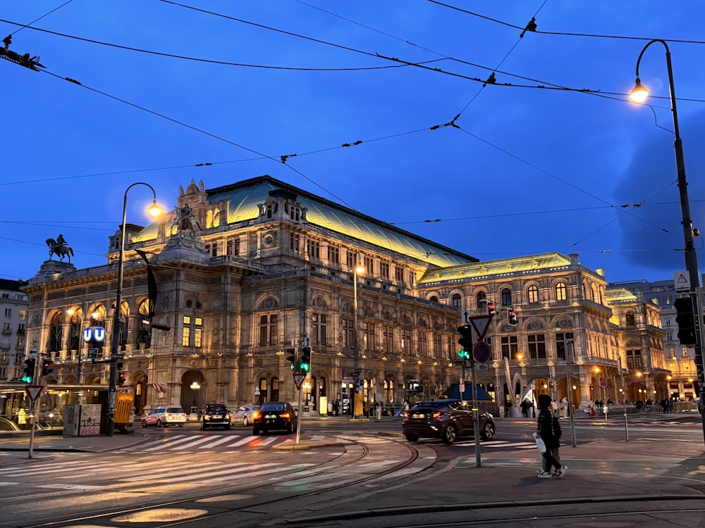 a large building sitting on the corner of a street