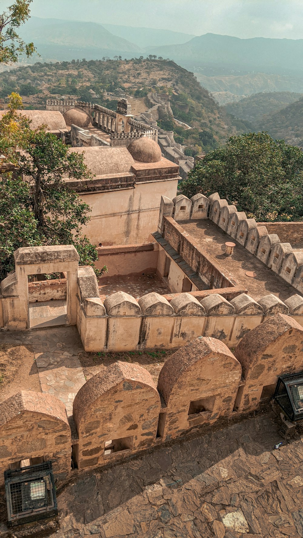 a view of a stone structure with a clock on it