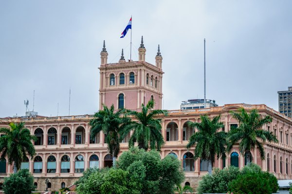 A large building with palm trees in front of it — Asunción, Paraguay
