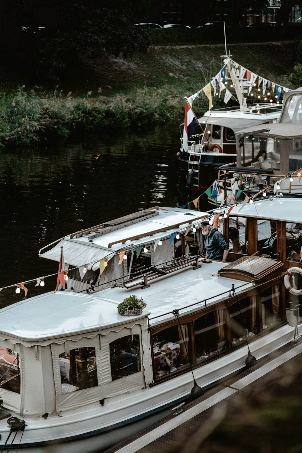 a couple of boats that are sitting in the water