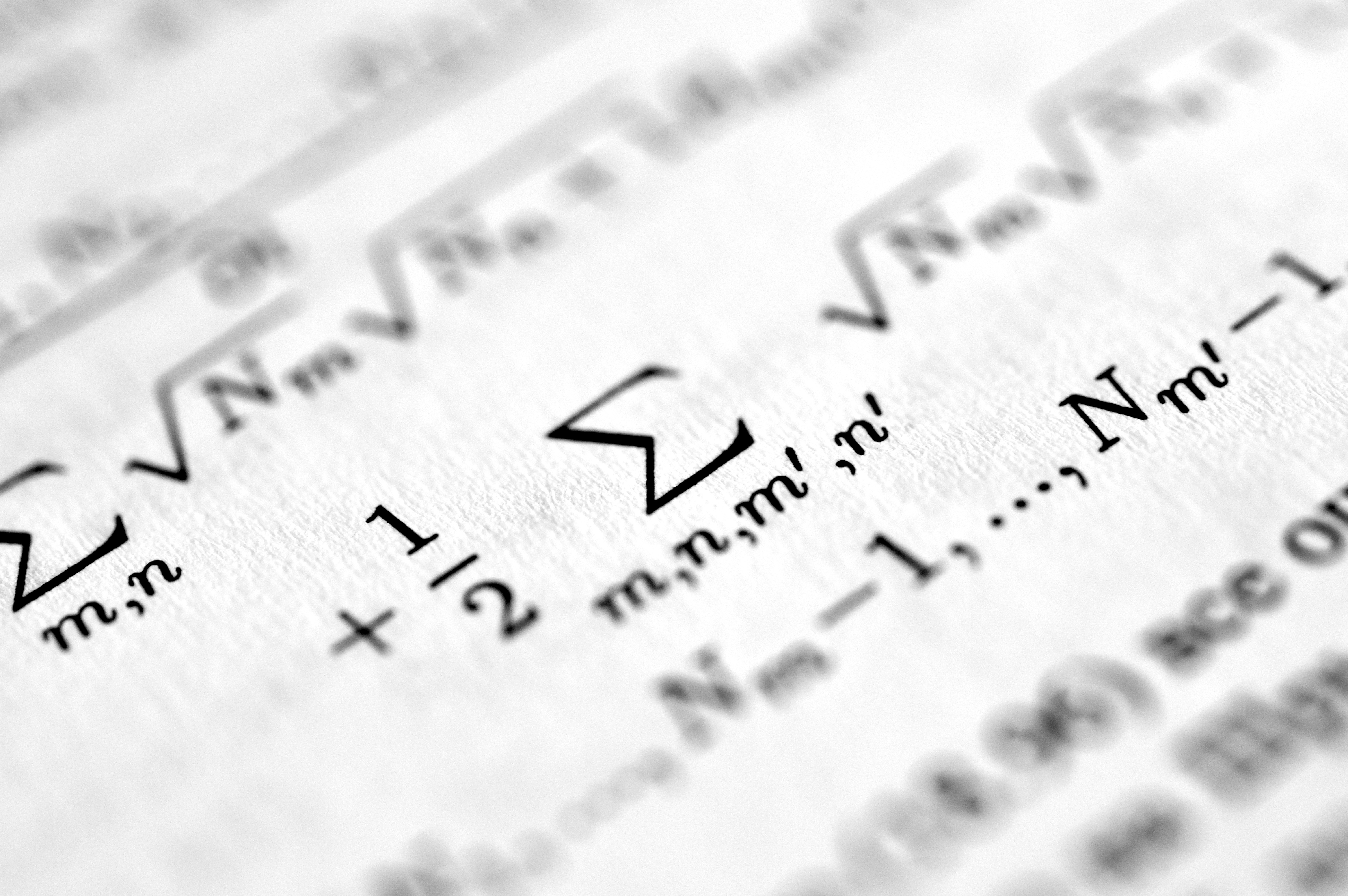 Close up of printed scientific equation