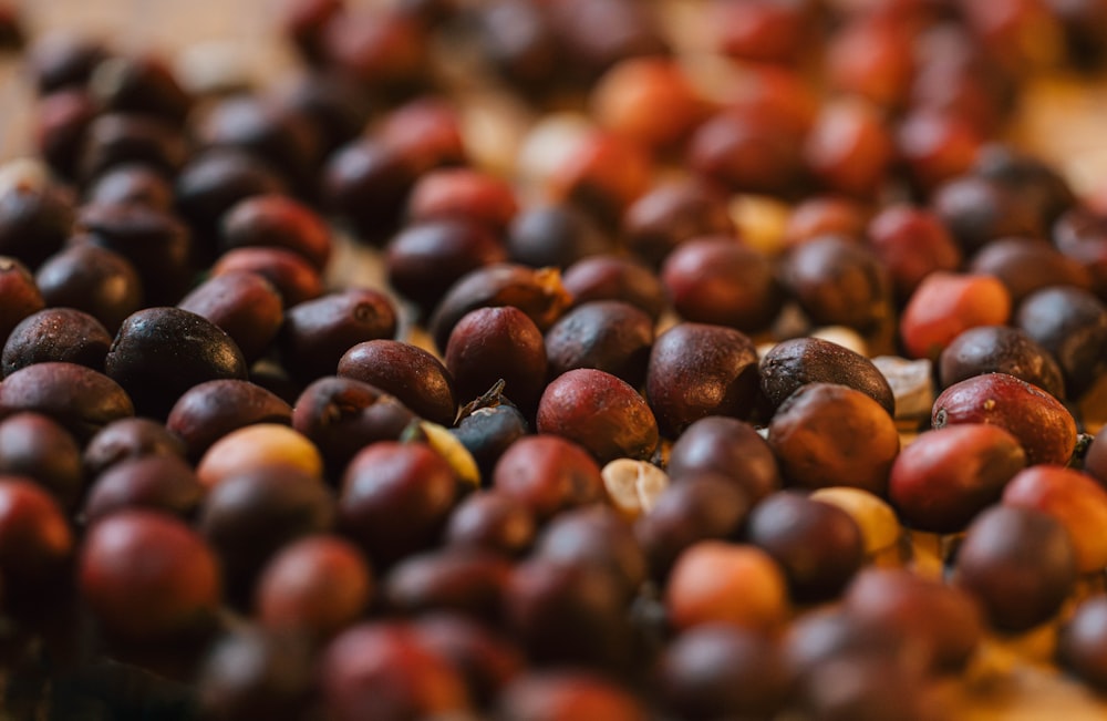 a close up of a bunch of fruit on a table