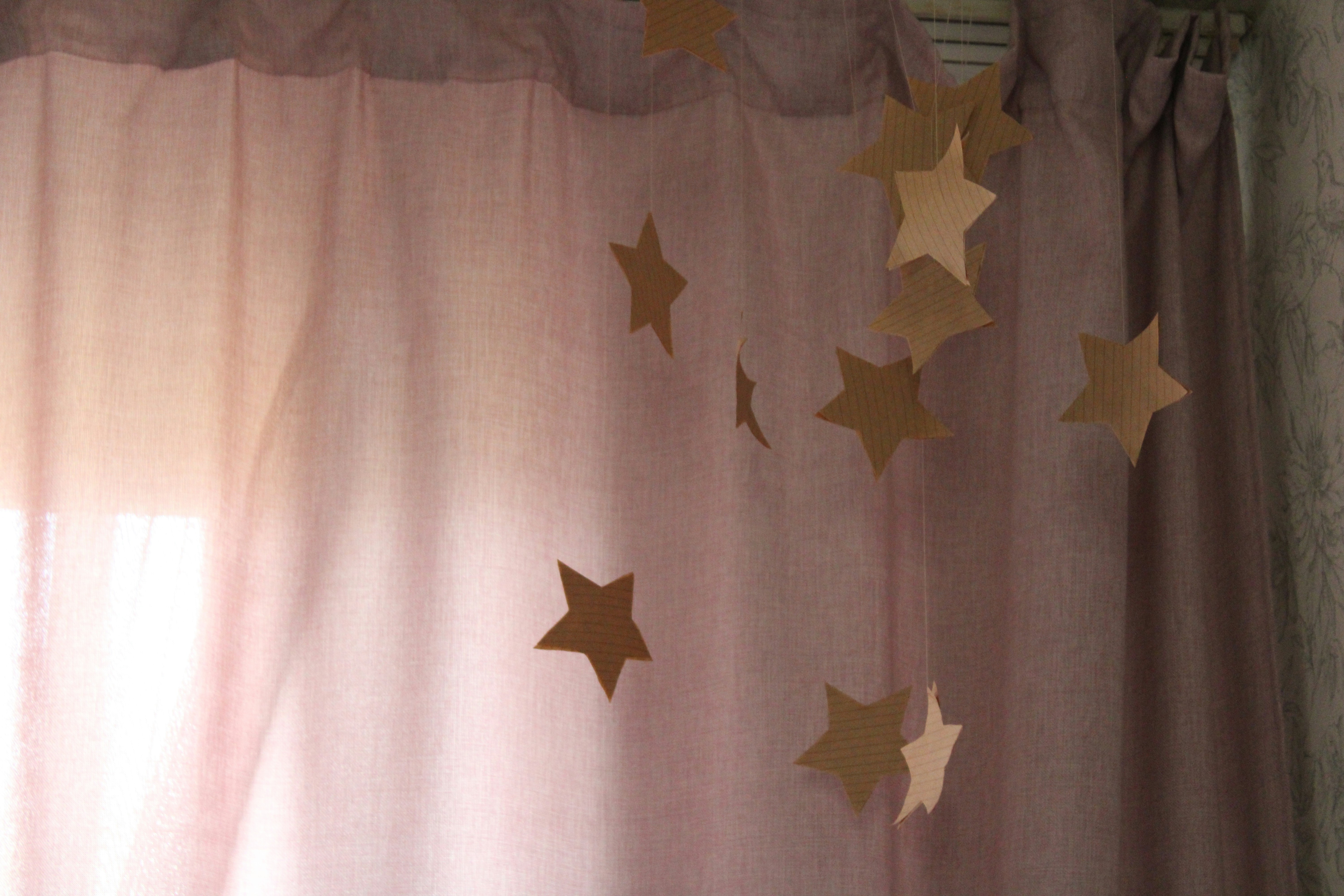 a curtain with gold stars hanging from it