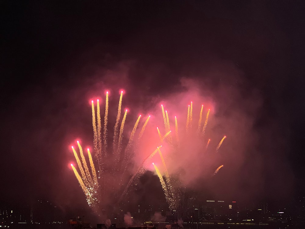 fireworks are lit up in the night sky