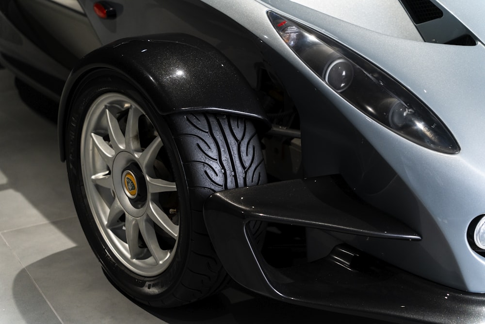 a close up of the front of a sports car