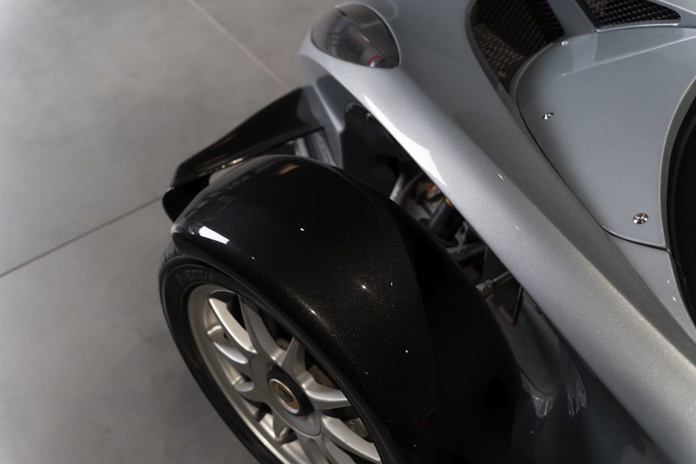 a close up of the front wheel of a motorcycle