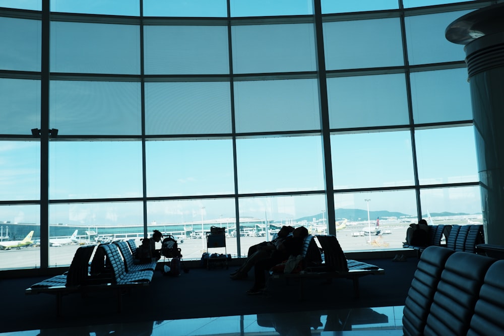 a view of an airport through a large window